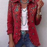 Antonia | Jeansjacke Damen Leoparden-Print Lang Druckknöpfe
