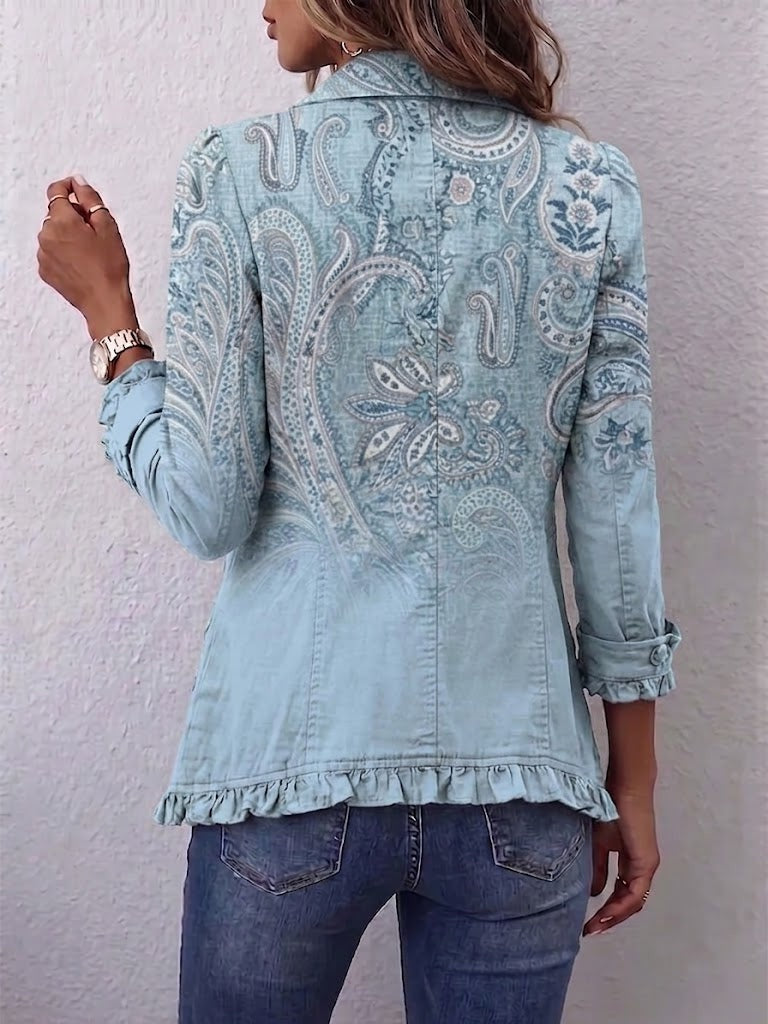 Antonia | Jeansjacke Damen Leoparden-Print Lang Druckknöpfe
