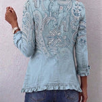 Antonia | Jeansjacke Damen Leoparden-Print Lang Druckknöpfe