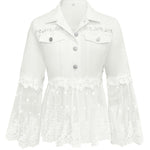 Antonia | Jeansjacke Damen Leoparden-Print Lang Druckknöpfe