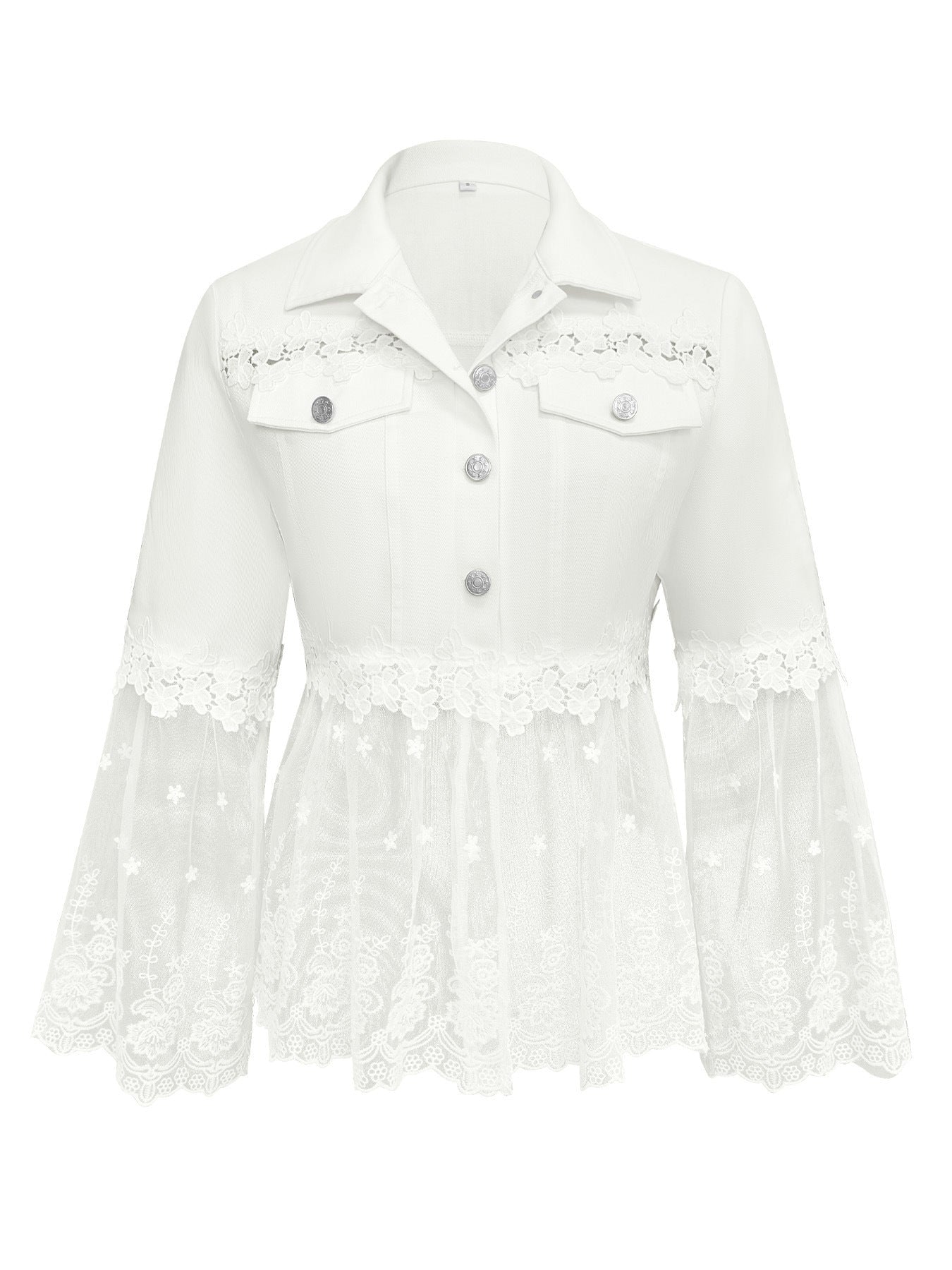 Antonia | Jeansjacke Damen Leoparden-Print Lang Druckknöpfe