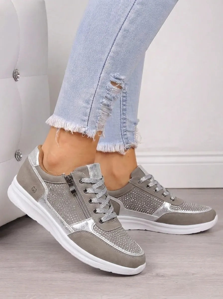Antonia | Sneaker Damen mit Reissverschluss Strass-Details