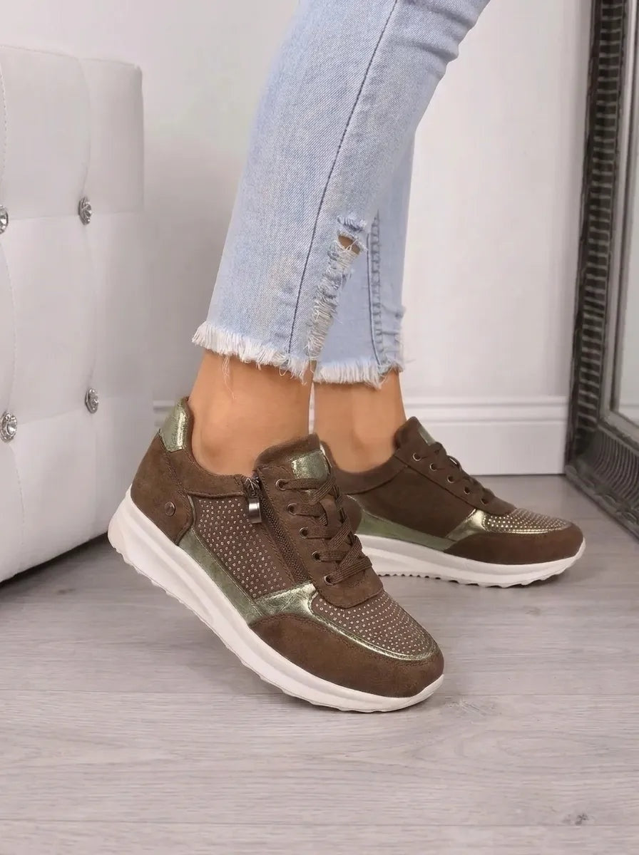 Antonia | Sneaker Damen mit Reissverschluss Strass-Details
