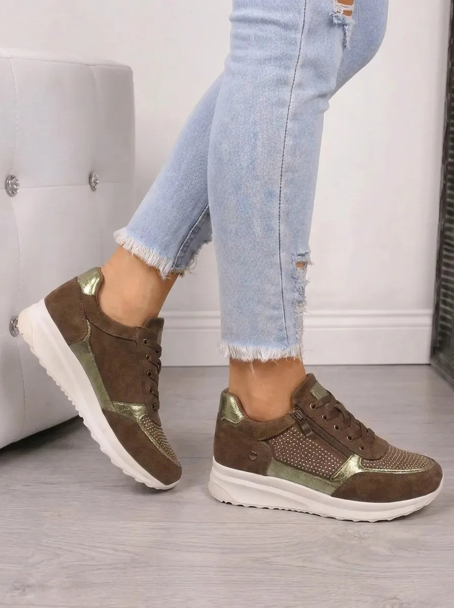 Antonia | Sneaker Damen mit Reissverschluss Strass-Details