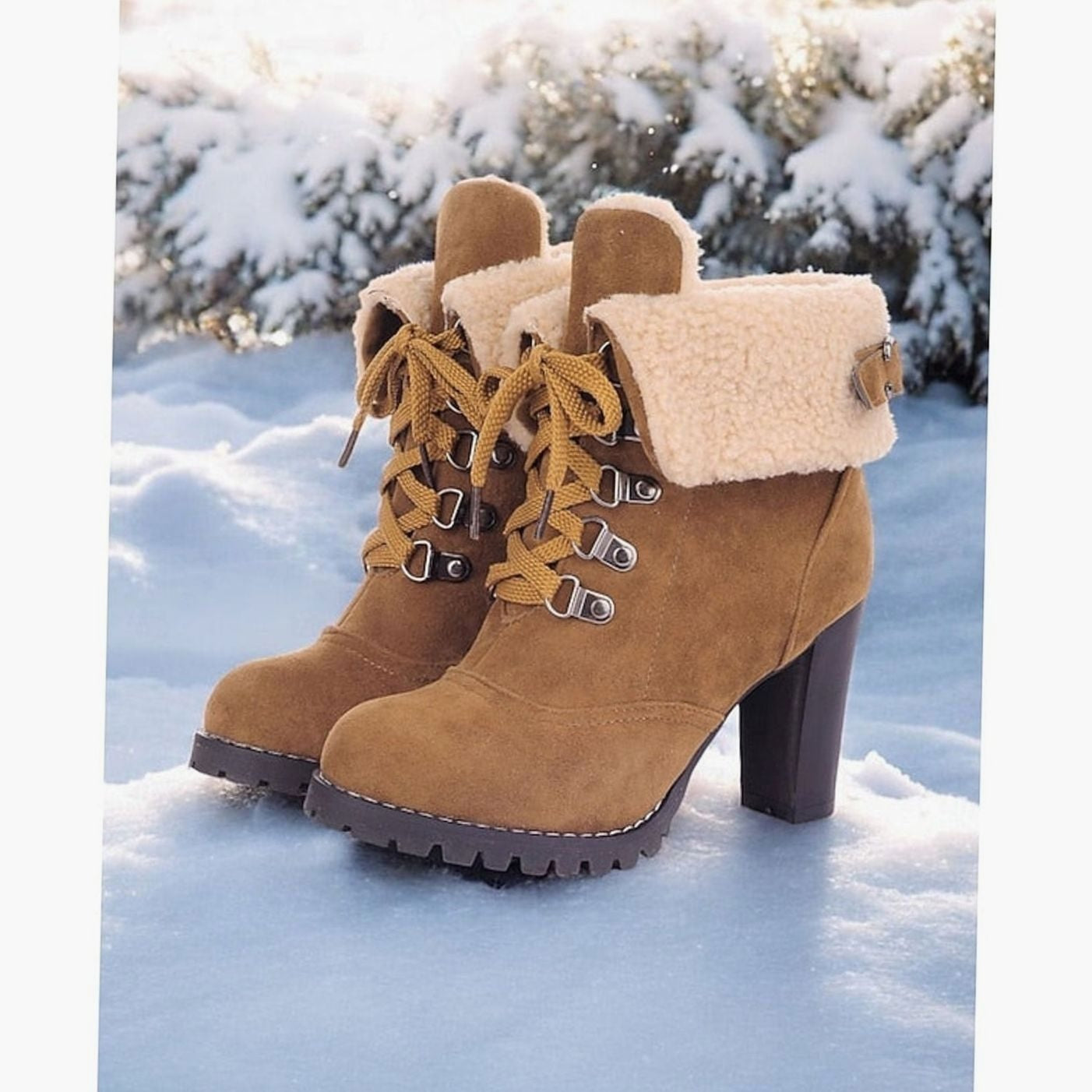 Ariane | Chelsea Boots Damen Wildleder Sherpa Blockabsatz