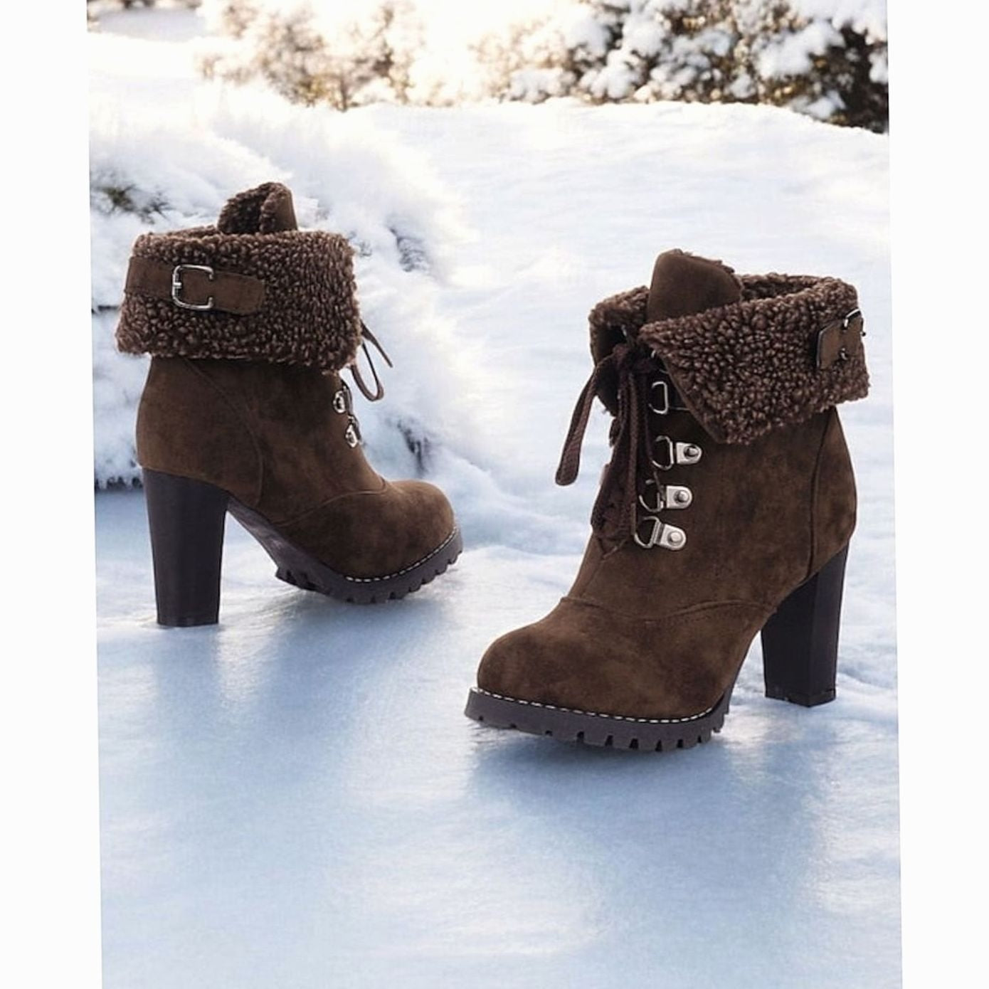 Ariane | Chelsea Boots Damen Wildleder Sherpa Blockabsatz