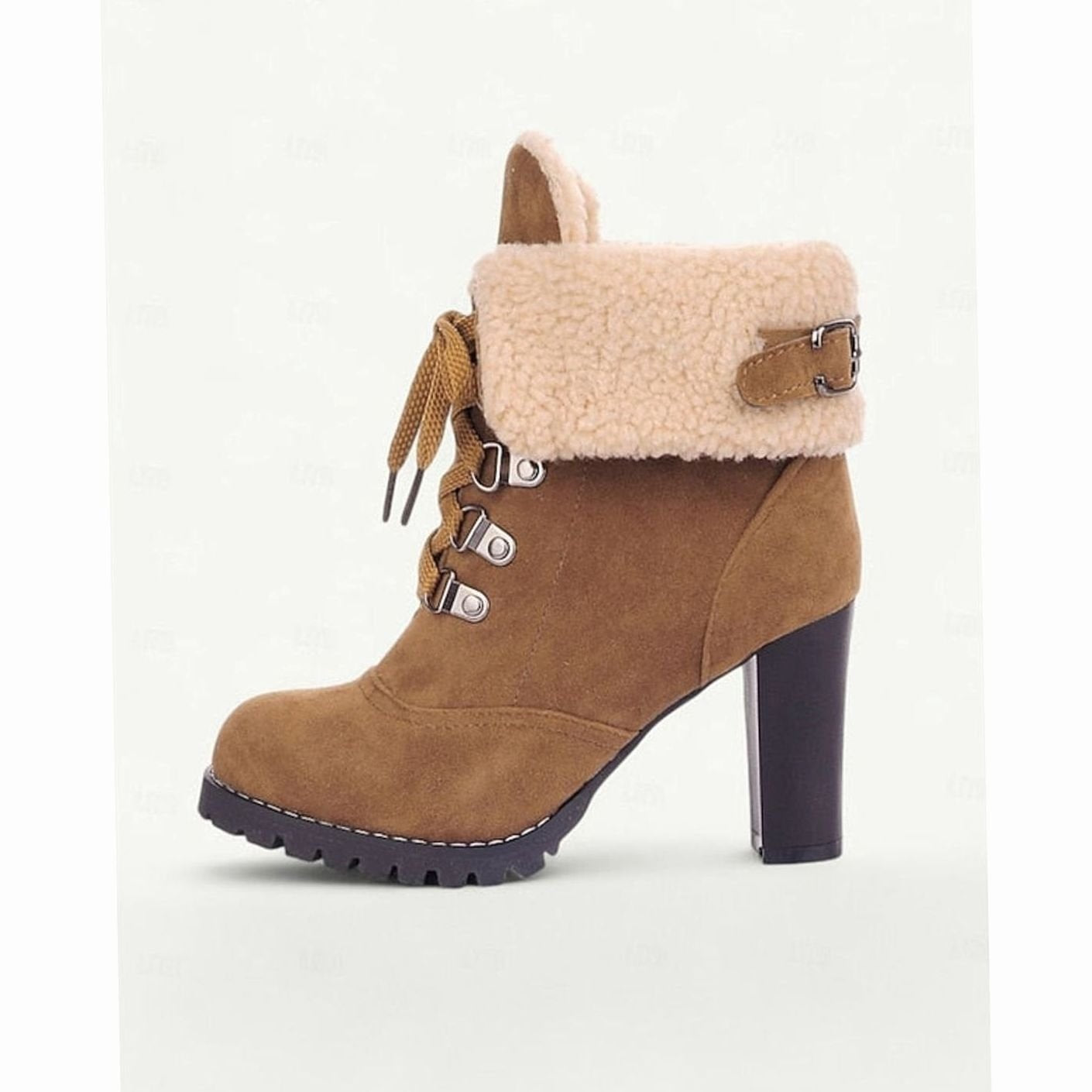 Ariane | Chelsea Boots Damen Wildleder Sherpa Blockabsatz