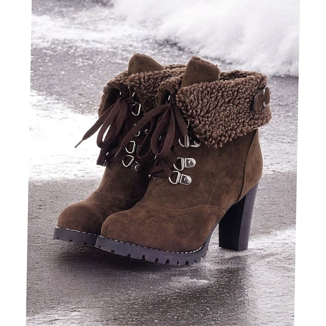 Ariane | Chelsea Boots Damen Wildleder Sherpa Blockabsatz