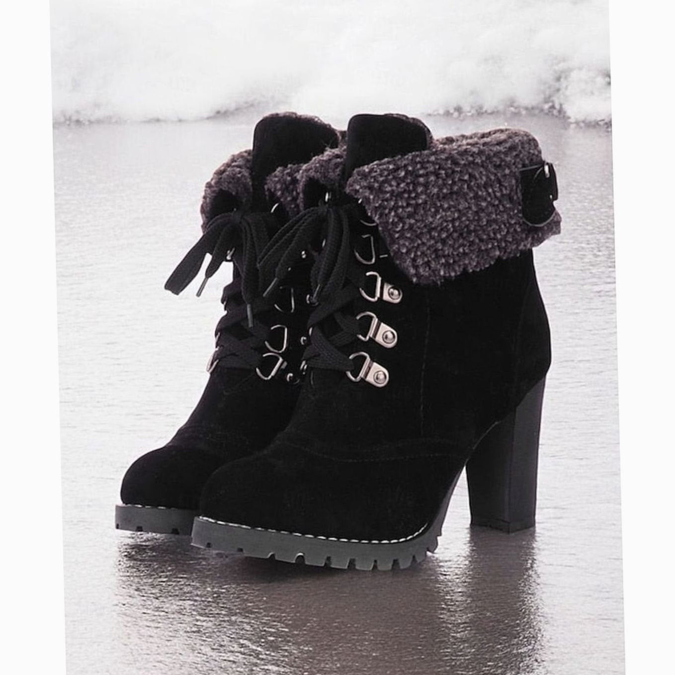 Ariane | Chelsea Boots Damen Wildleder Sherpa Blockabsatz