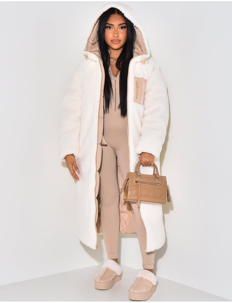 Ariane | Lange Daunenjacke mit Kapuze Damen Teddy-Futter
