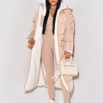 Ariane | Lange Daunenjacke mit Kapuze Damen Teddy-Futter
