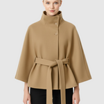 Beatrice | Cape Mantel Damen Wollmischung Stehkragen Gürtel