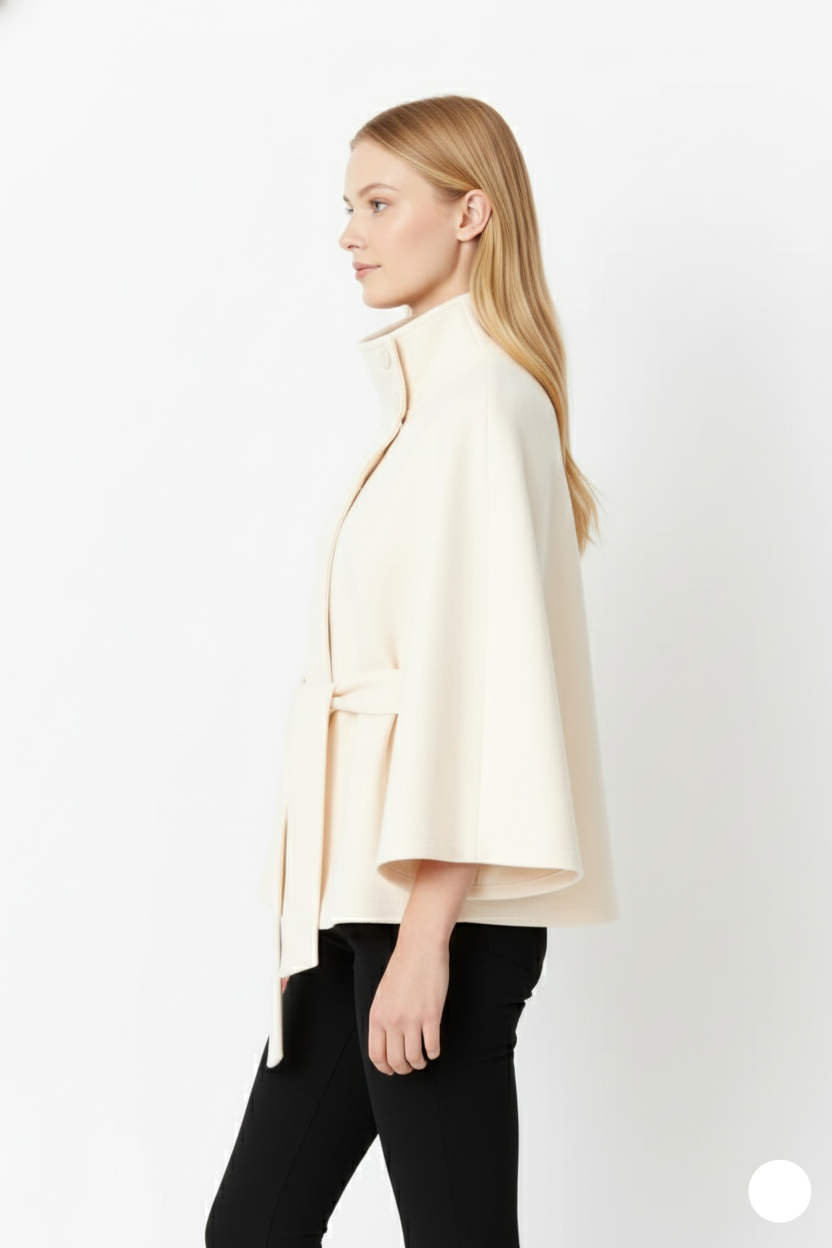 Beatrice | Cape Mantel Damen Wollmischung Stehkragen Gürtel