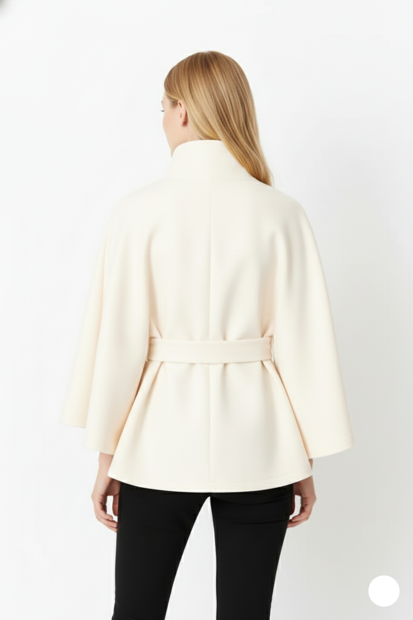 Beatrice | Cape Mantel Damen Wollmischung Stehkragen Gürtel
