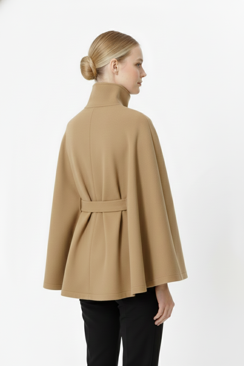 Beatrice | Cape Mantel Damen Wollmischung Stehkragen Gürtel