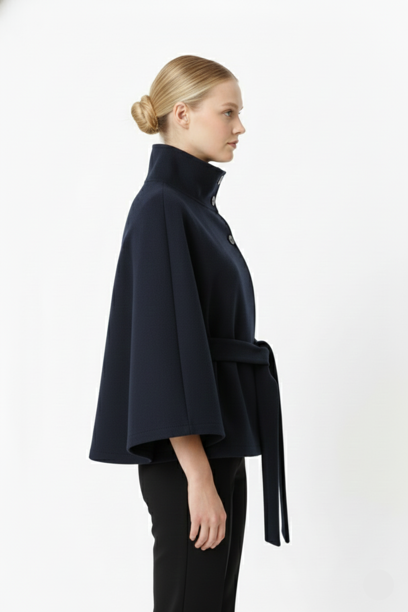 Beatrice | Cape Mantel Damen Wollmischung Stehkragen Gürtel