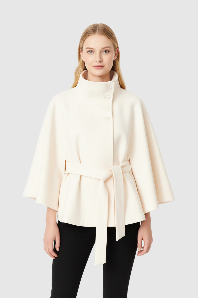 Beatrice | Cape Mantel Damen Wollmischung Stehkragen Gürtel