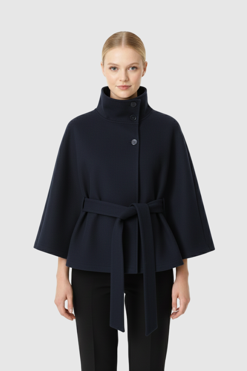 Beatrice | Cape Mantel Damen Wollmischung Stehkragen Gürtel