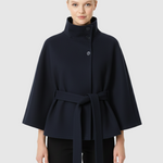 Beatrice | Cape Mantel Damen Wollmischung Stehkragen Gürtel