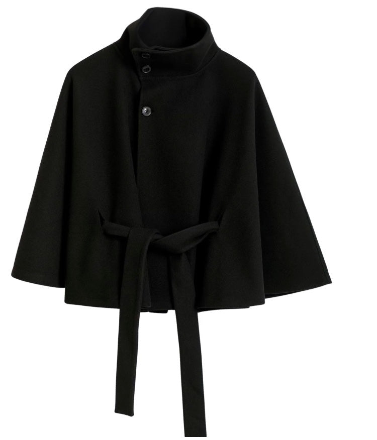 Beatrice | Cape Mantel Damen Wollmischung Stehkragen Gürtel