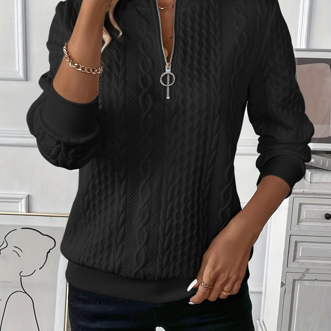 Beatrice | Pullover Damen Sweatshirt Zopfmuster Rundhals Langarm