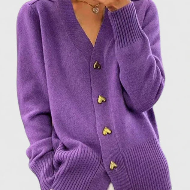 Beatrice | Strickjacke Damen V-Ausschnitt Herzknöpfe