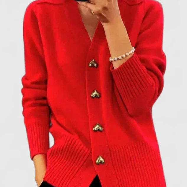 Beatrice | Strickjacke Damen V-Ausschnitt Herzknöpfe