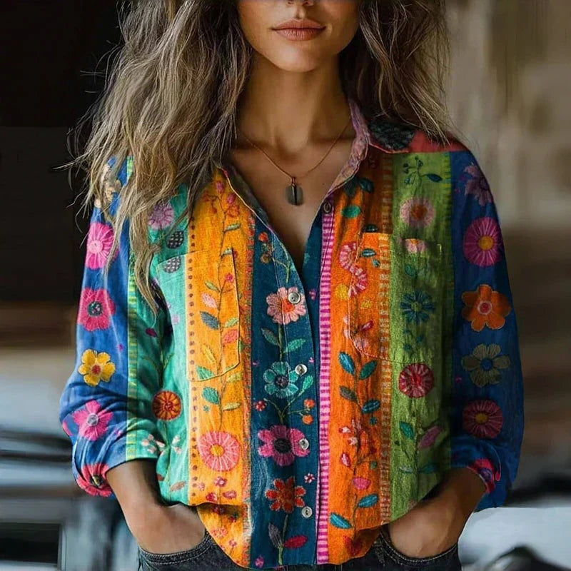 Bernadett | Női Blúz Bandana Mintás Hosszú Ujjú