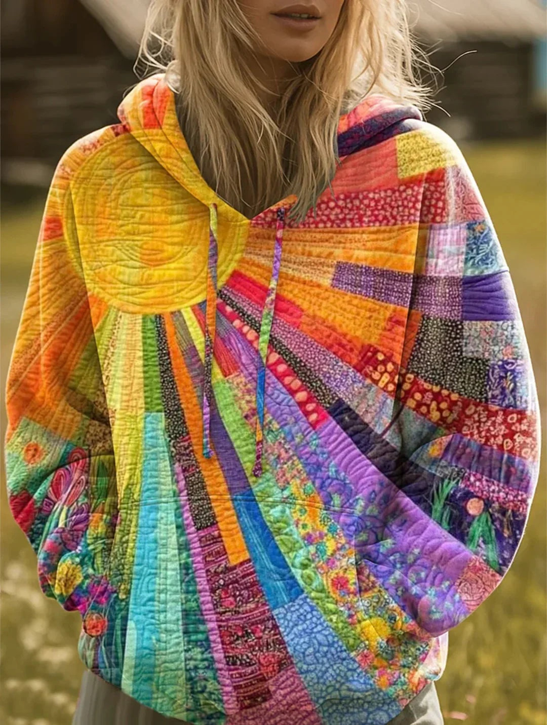 Blanka | Kapucnis Pulóver Női Patchwork Mintás Oversize