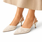 Boglárka | Kitten Heels Slingback Cipő Női Hímzett Csipkés
