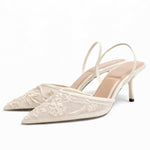 Boglárka | Kitten Heels Slingback Cipő Női Hímzett Csipkés