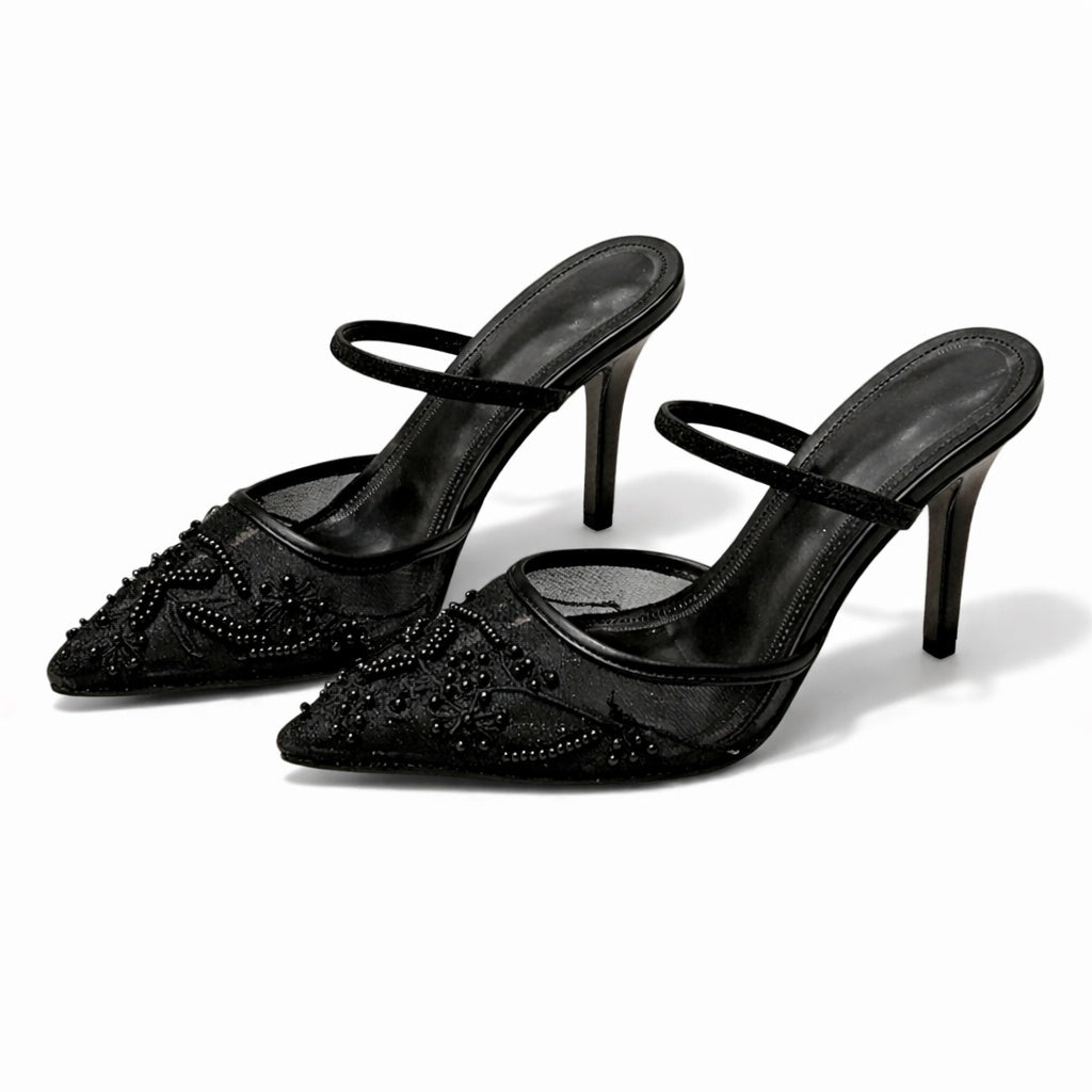 Boglárka | Kitten Heels Slingback Cipő Női Hímzett Csipkés