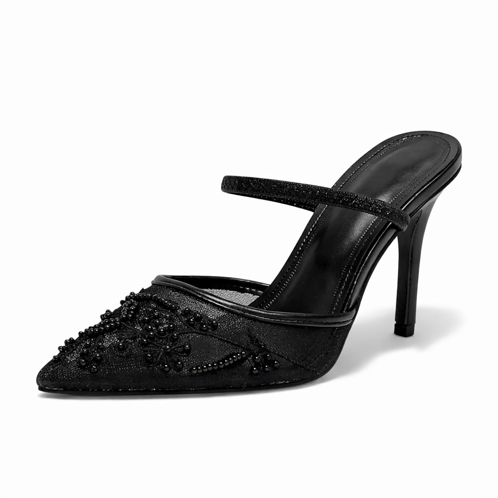 Boglárka | Kitten Heels Slingback Cipő Női Hímzett Csipkés