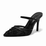 Boglárka | Kitten Heels Slingback Cipő Női Hímzett Csipkés