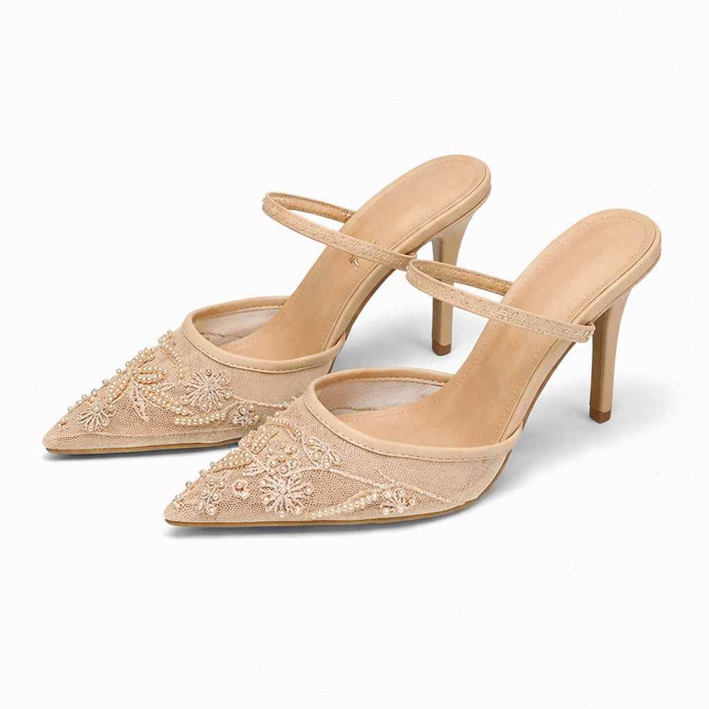 Boglárka | Kitten Heels Slingback Cipő Női Hímzett Csipkés