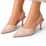Boglárka | Kitten Heels Slingback Cipő Női Hímzett Csipkés