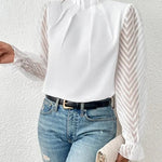 Borbála | Hosszú Ujjú Póló Női Csipke Ujjú Fodros Nyakú