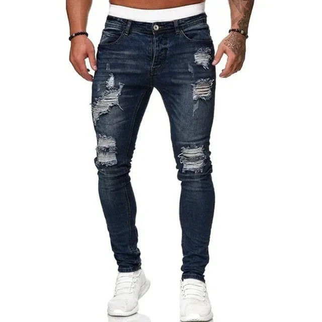 Botond | Skinny Jeans Férfi Slim Fit Ripped Farmernadrág