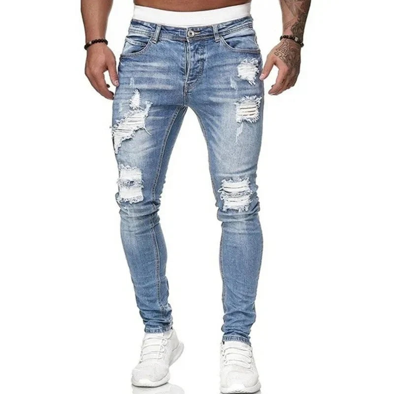 Botond | Skinny Jeans Férfi Slim Fit Ripped Farmernadrág