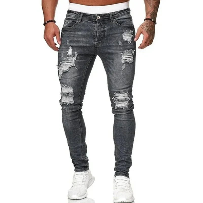 Botond | Skinny Jeans Férfi Slim Fit Ripped Farmernadrág