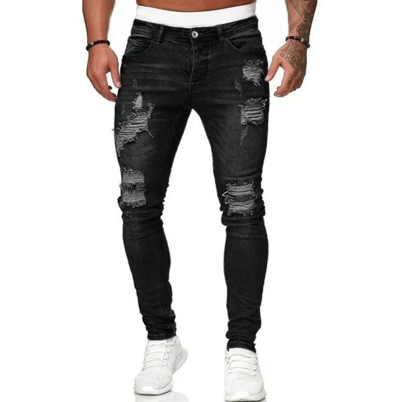 Botond | Skinny Jeans Férfi Slim Fit Ripped Farmernadrág