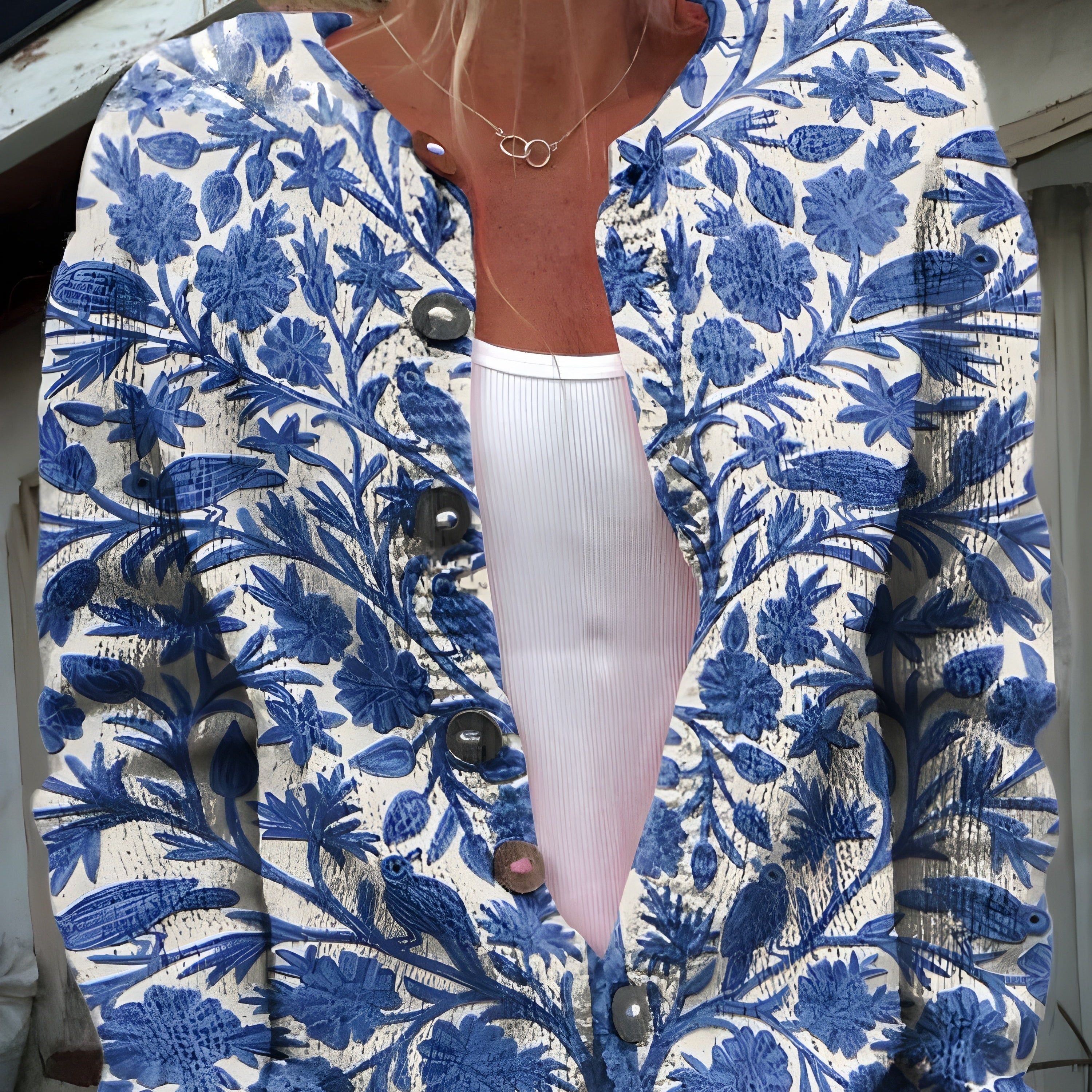 Carla | Strickjacke Damen Floral Geknöpft Langarm