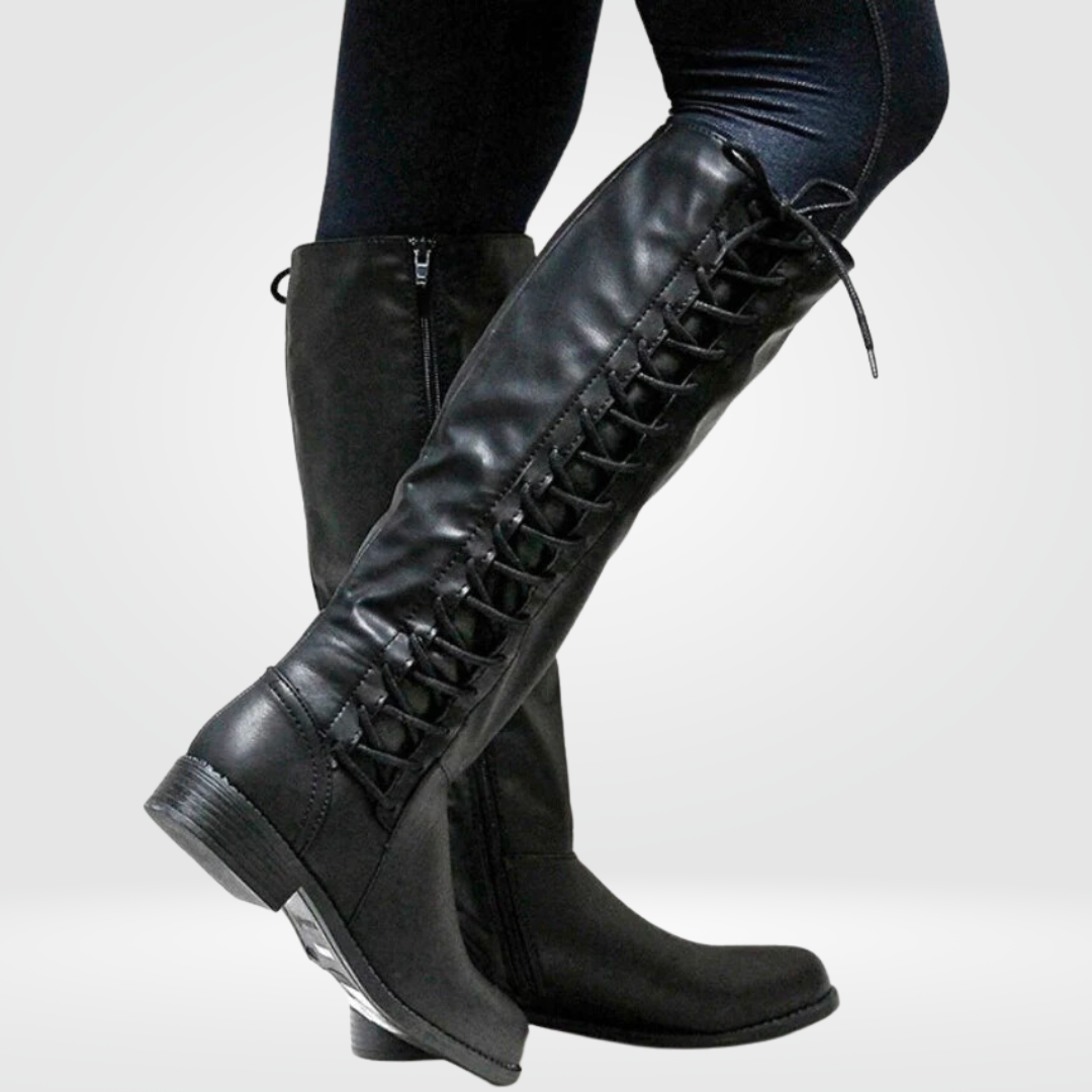 Charlotte | Hohe Stiefel Damen Kniehohe Schnürung Blockabsatz