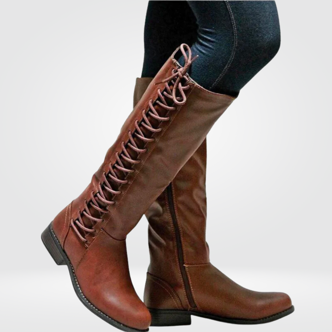 Charlotte | Hohe Stiefel Damen Kniehohe Schnürung Blockabsatz
