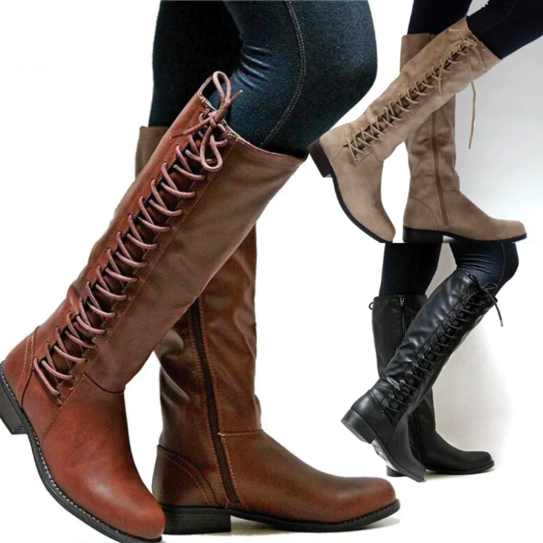 Charlotte | Hohe Stiefel Damen Kniehohe Schnürung Blockabsatz