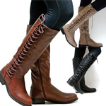 Charlotte | Hohe Stiefel Damen Kniehohe Schnürung Blockabsatz