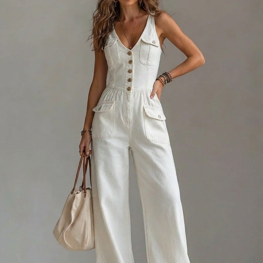 Clara | Denim-Jumpsuit Damen Weites Bein Träger