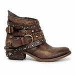 Clara | Stiefelette Damen Leder Nieten Schnallen Vintage