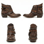 Clara | Stiefelette Damen Leder Nieten Schnallen Vintage