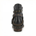 Clara | Stiefelette Damen Leder Nieten Schnallen Vintage